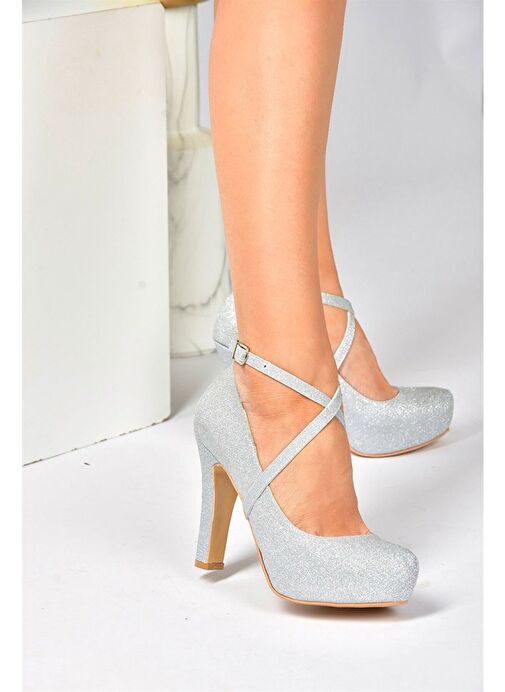 Gümüş Sim Platform Topuklu Kadın Abiye Ayakkabı M348007614 - Görsel 2