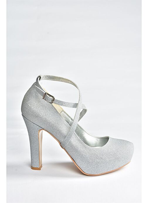 Gümüş Sim Platform Topuklu Kadın Abiye Ayakkabı M348007614 - Görsel 5