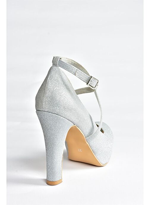 Gümüş Sim Platform Topuklu Kadın Abiye Ayakkabı M348007614 - Görsel 6