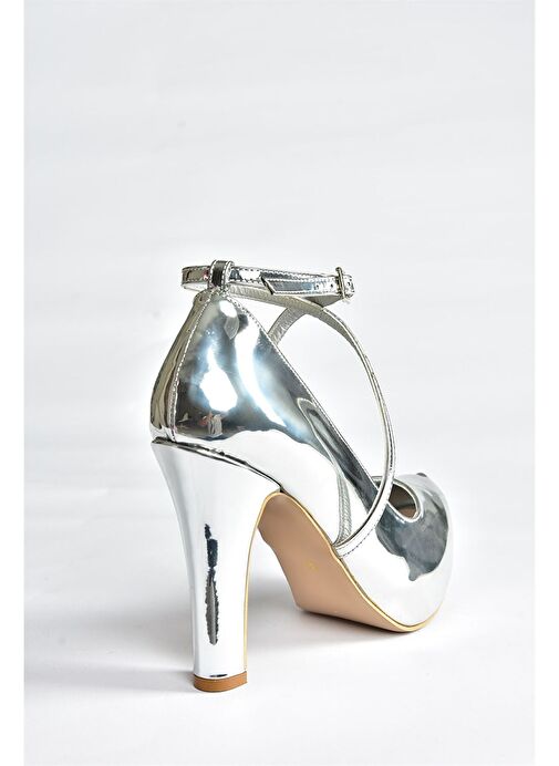 Gümüş Ayna Platform Topuklu Kadın Abiye Ayakkabı M348007634 - Görsel 5
