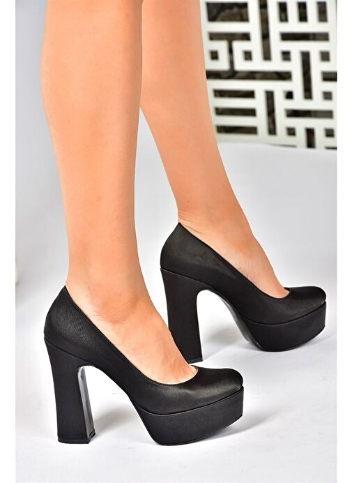 Siyah Saten Kumaş Kalın Topuklu Kadın Abiye Ayakkabı M348007904 - Görsel 2