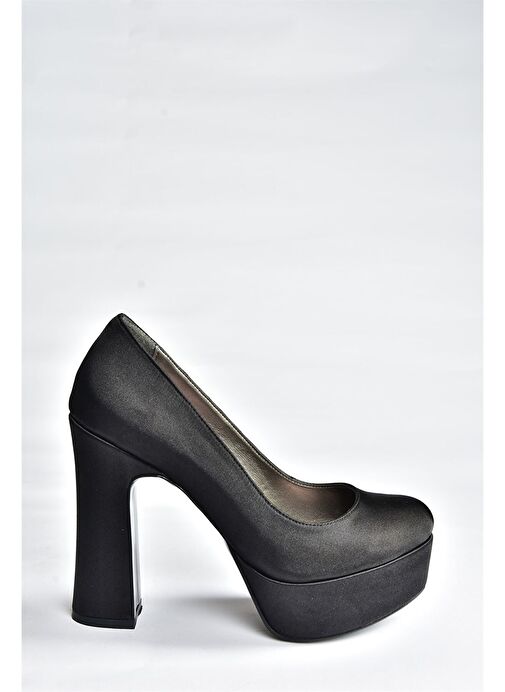 Siyah Saten Kumaş Kalın Topuklu Kadın Abiye Ayakkabı M348007904 - Görsel 6