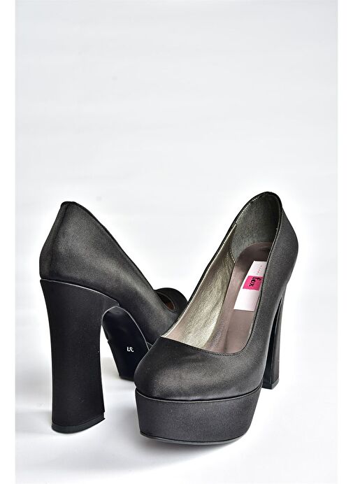 Siyah Saten Kumaş Kalın Topuklu Kadın Abiye Ayakkabı M348007904 - Görsel 8