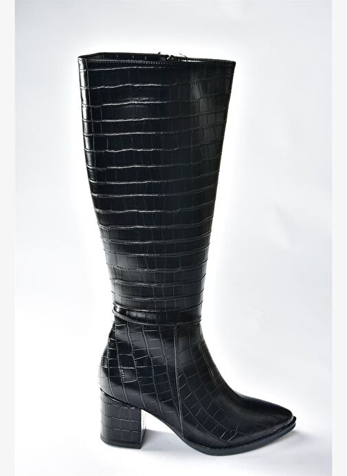 Siyah Kroko Baskı Kalın Topuklu Kadın Çizme L251081611 - Görsel 5