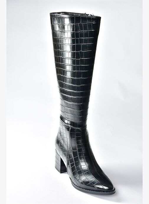 Siyah Kroko Baskı Kalın Topuklu Kadın Çizme L251081611 - Görsel 6