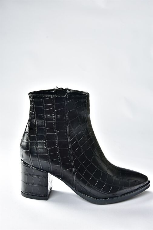 Siyah Kroko Baskı Kalın Topuklu Kadın Bot L251089311 - Görsel 7