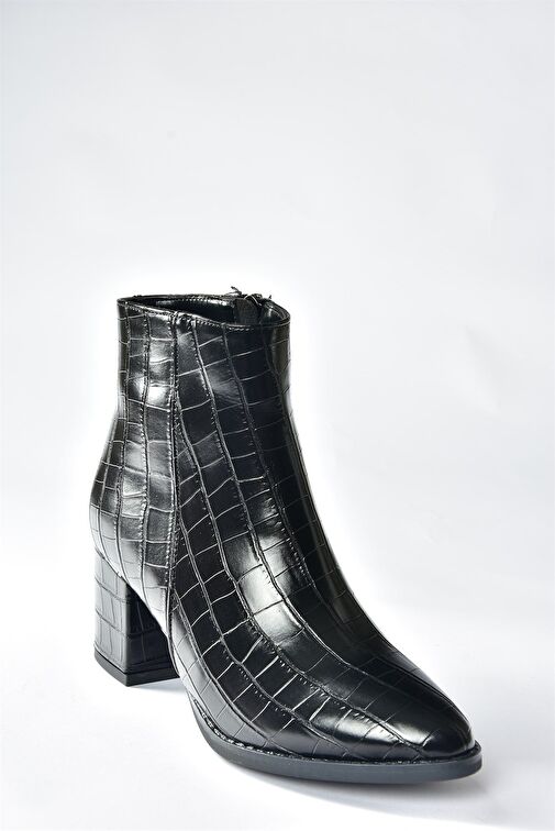 Siyah Kroko Baskı Kalın Topuklu Kadın Bot L251089311 - Görsel 8