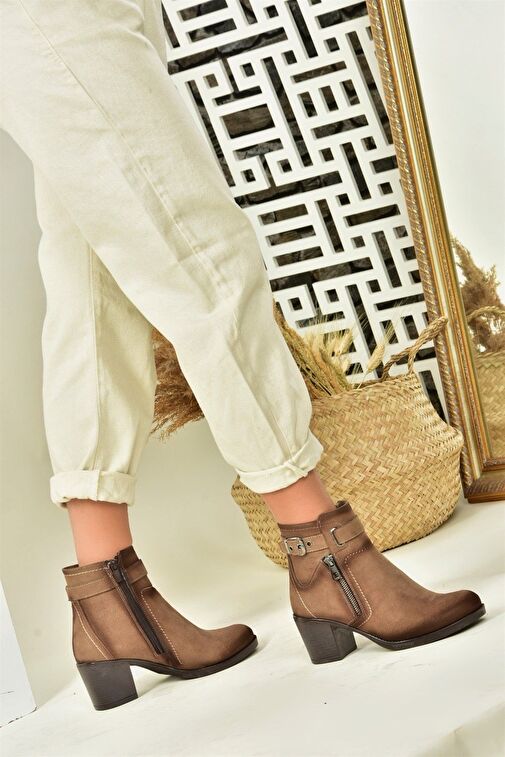 Vizon Süet Kalın Topuklu Kadın Bot L674161502 - Görsel 2