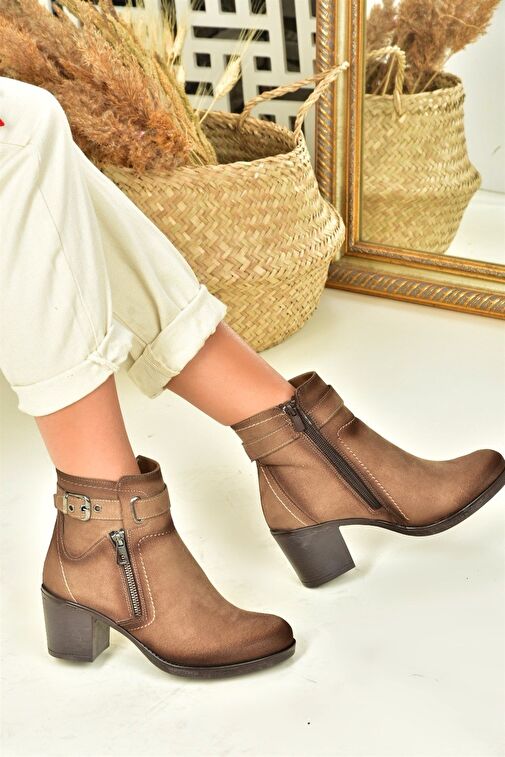 Vizon Süet Kalın Topuklu Kadın Bot L674161502 - Görsel 4