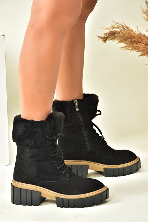 Siyah Süet Kalın Taban Kadın Kürklü Bot N820171002 - Görsel 3