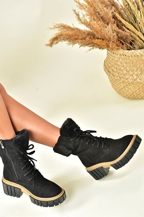 Siyah Süet Kalın Taban Kadın Kürklü Bot N820171002 - Görsel 4