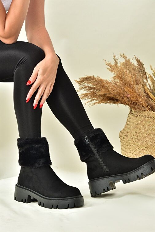 Siyah Süet Kalın Taban Kadın Kürklü Bot N820203002 - Görsel 2