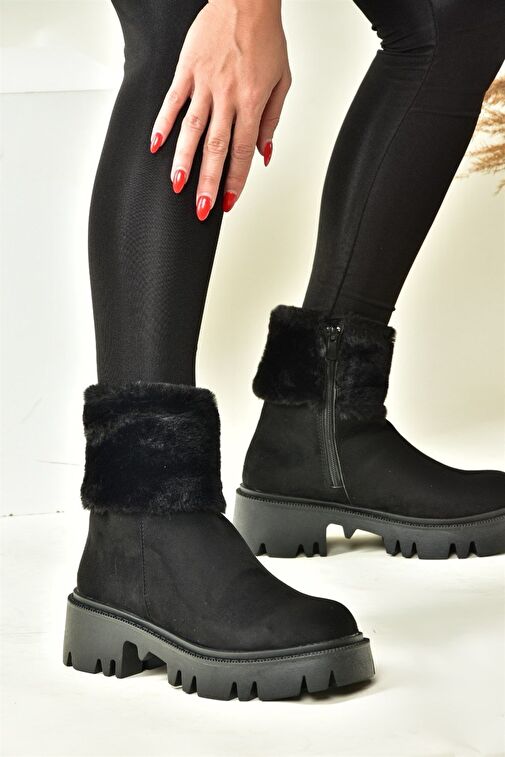 Siyah Süet Kalın Taban Kadın Kürklü Bot N820203002 - Görsel 3