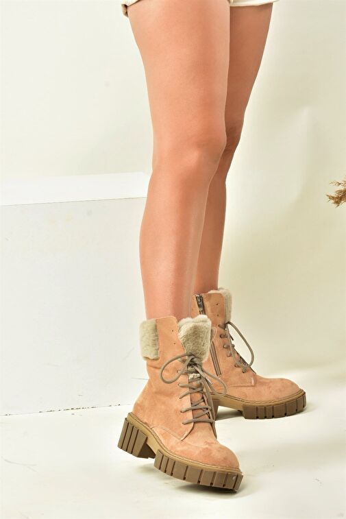 Camel Süet Kalın Taban Kadın Kürklü Bot N820171002 - Görsel 3