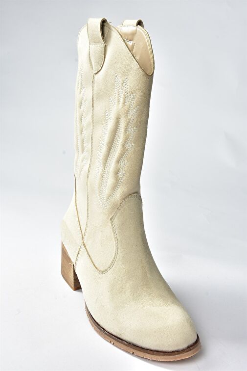 Bej Süet Kısa Topuklu Kadın Bot E267730002 - Görsel 5