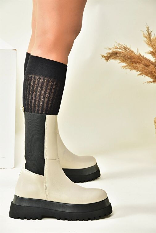 Bej Kalın Tabanlı Kadın Bot J267063109 - Görsel 2