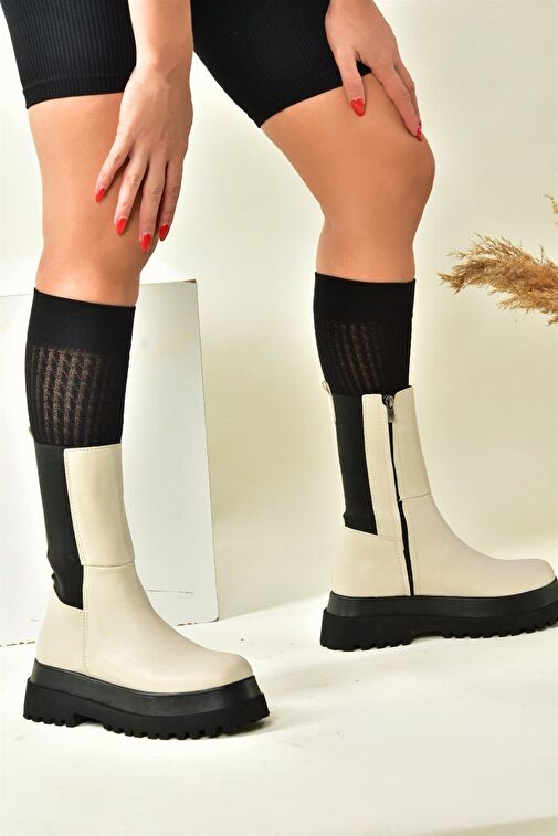 Bej Kalın Tabanlı Kadın Bot J267063109 - Görsel 3