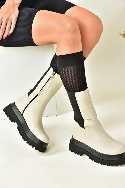 Bej Kalın Tabanlı Kadın Bot J267063109 - Görsel 4