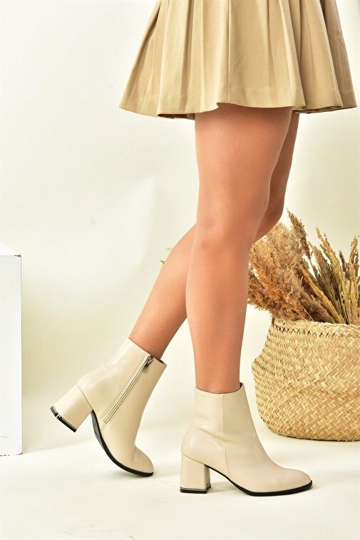 Bej Kalın Topuklu Kadın Bot N282921909 - Görsel 3