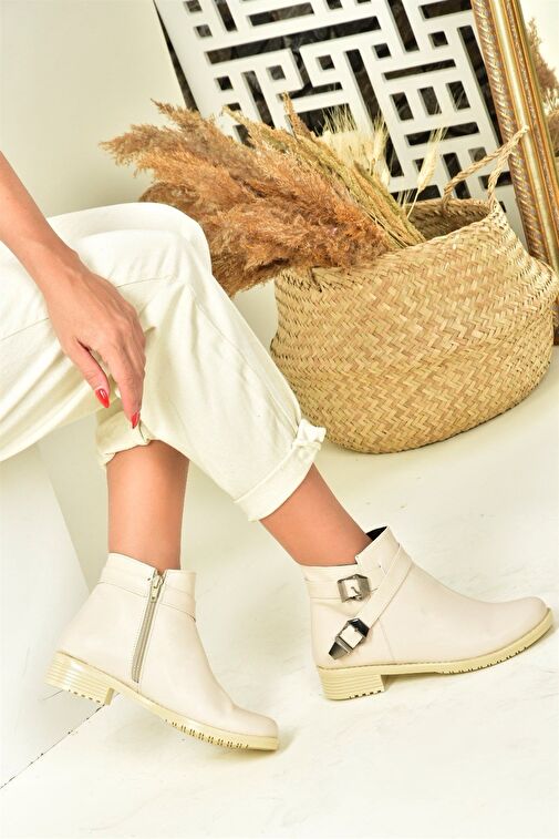 Bej Alçak Topuklu Günlük Kadın Bot A726193409 - Görsel 2