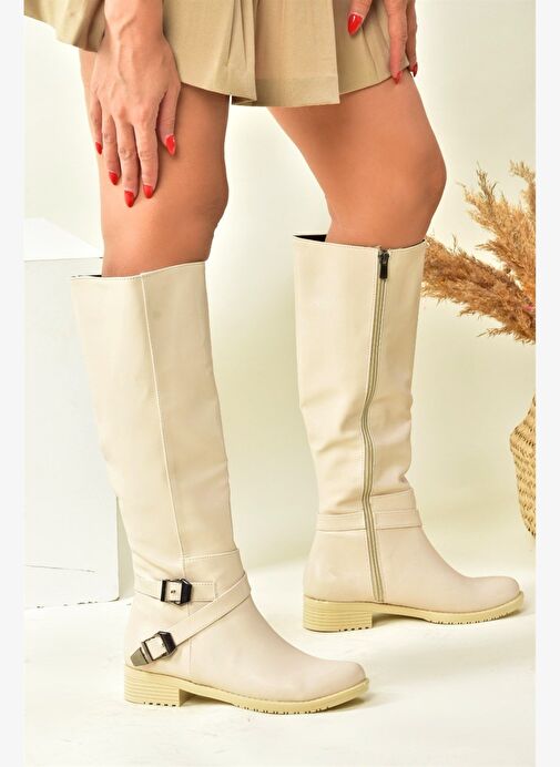 Bej Kısa Topuklu Kadın Çizme E726203409 - Görsel 3