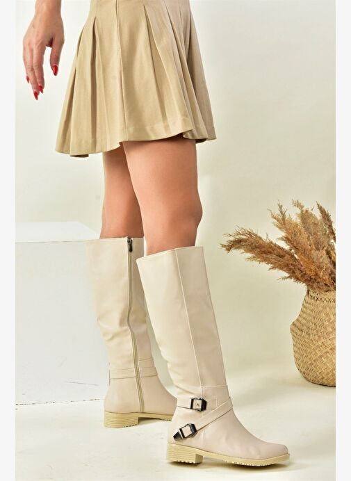 Bej Kısa Topuklu Kadın Çizme E726203409 - Görsel 2