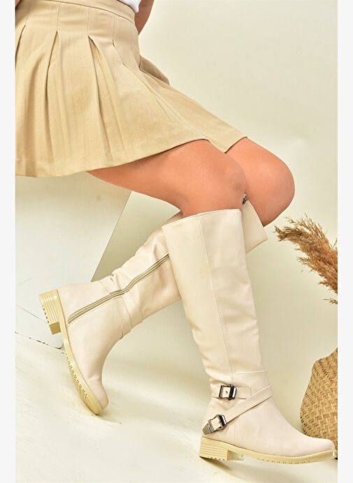 Bej Kısa Topuklu Kadın Çizme E726203409 - Görsel 4