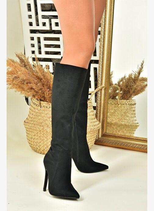 Siyah Süet İnce Topuklu Sivri Burun Kadın Çizme N372530102 - Görsel 3
