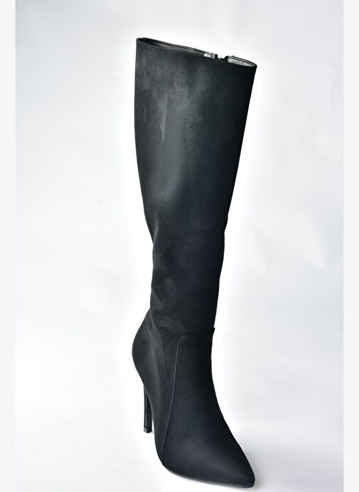 Siyah Süet İnce Topuklu Sivri Burun Kadın Çizme N372530102 - Görsel 6