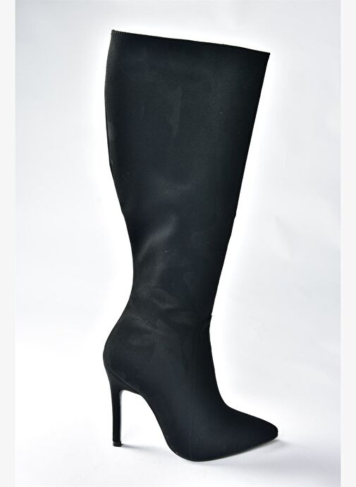 Siyah Süet İnce Topuklu Sivri Burun Kadın Çizme N372530102 - Görsel 7