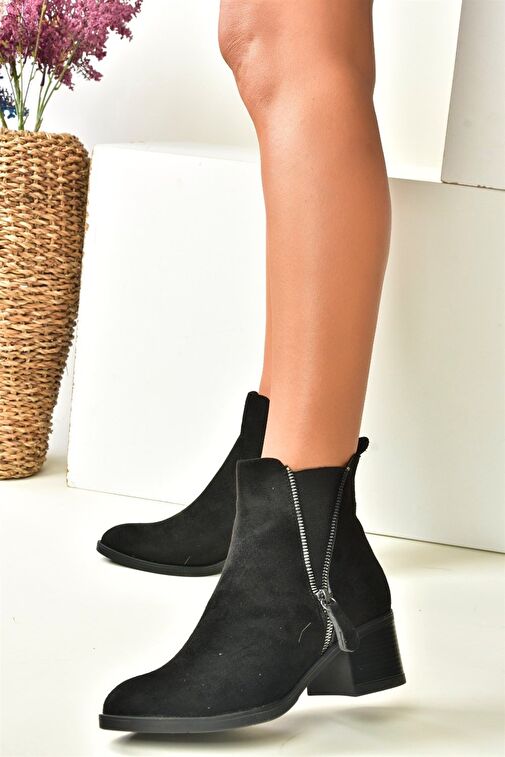 Siyah Süet Alçak Topuklu Günlük Kadın Bot N518900902 - Görsel 3