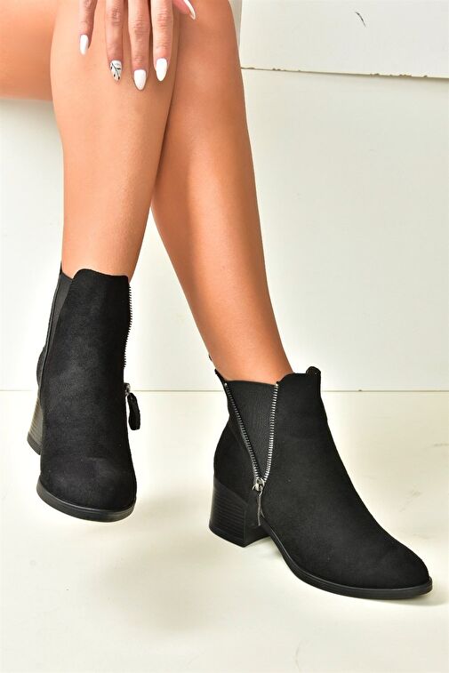 Siyah Süet Alçak Topuklu Günlük Kadın Bot N518900902 - Görsel 4