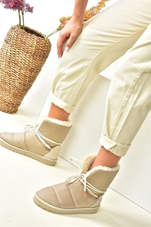 Vizon Kumaş Yakası Kürklü Kadın Bot N973031104 - Görsel 2