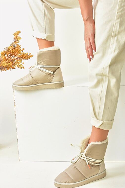 Vizon Kumaş Yakası Kürklü Kadın Bot N973031104 - Görsel 3