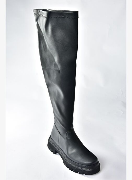 Siyah Kalın Tabanlı Dizüstü Kadın Çizme N404002009 - Görsel 6