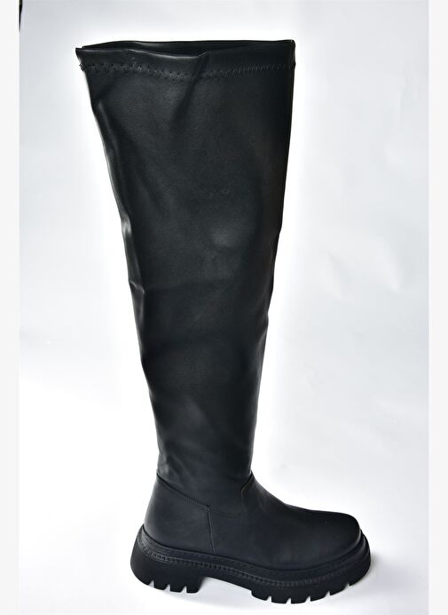 Siyah Kalın Tabanlı Dizüstü Kadın Çizme N404002009 - Görsel 5