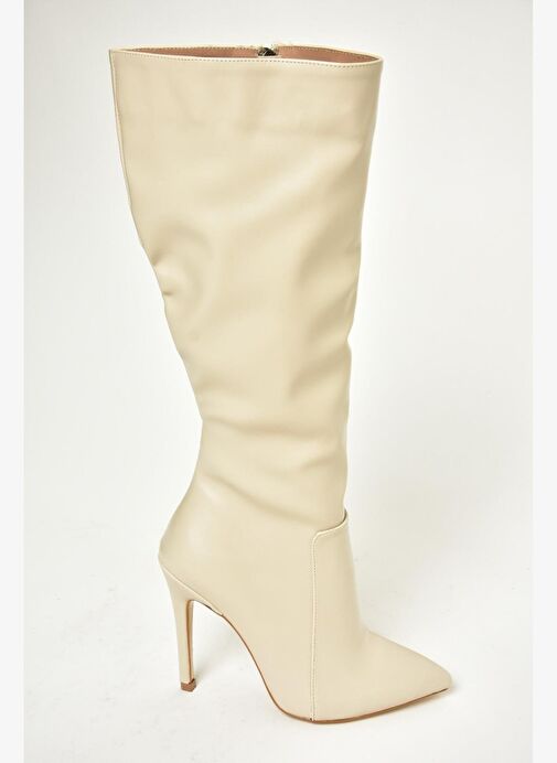 Bej İnce Topuklu Sivri Burun Kadın Çizme N372530109 - Görsel 6