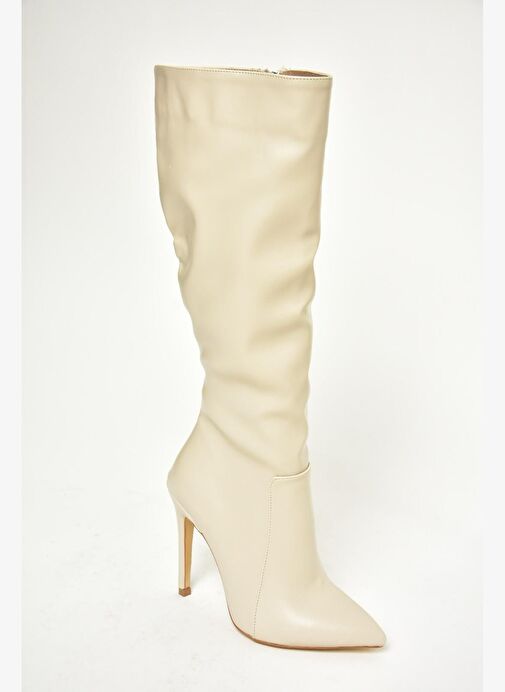Bej İnce Topuklu Sivri Burun Kadın Çizme N372530109 - Görsel 7