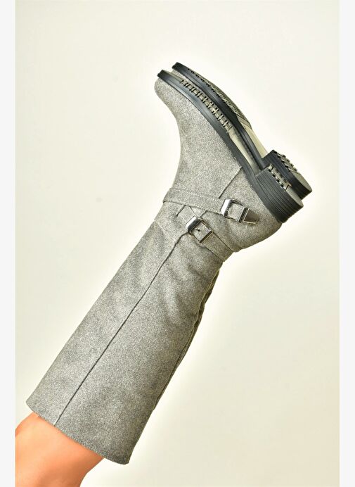 Gri Süet Kısa Topuklu Kadın Çizme E726203402 - Görsel 2