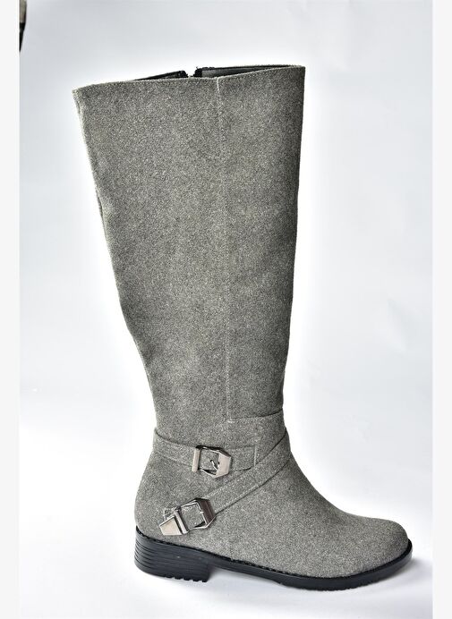 Gri Süet Kısa Topuklu Kadın Çizme E726203402 - Görsel 5