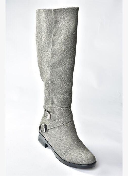 Gri Süet Kısa Topuklu Kadın Çizme E726203402 - Görsel 6