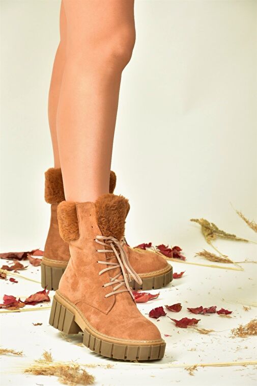 Taba Süet Kalın Taban Kadın Kürklü Bot N820171002 - Görsel 3