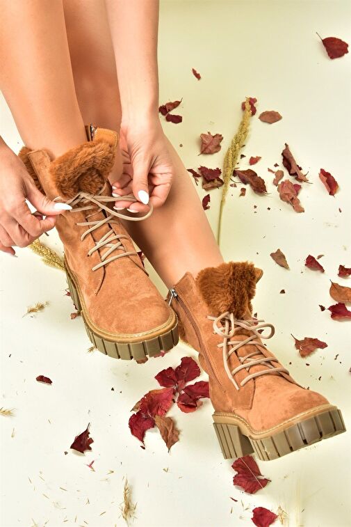 Taba Süet Kalın Taban Kadın Kürklü Bot N820171002 - Görsel 4