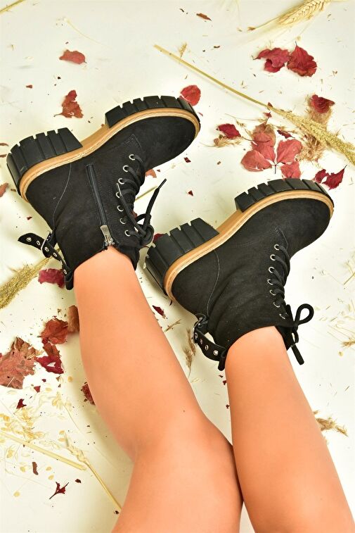 Siyah Süet Kalın Taban Kadın Bot N820200202 - Görsel 4