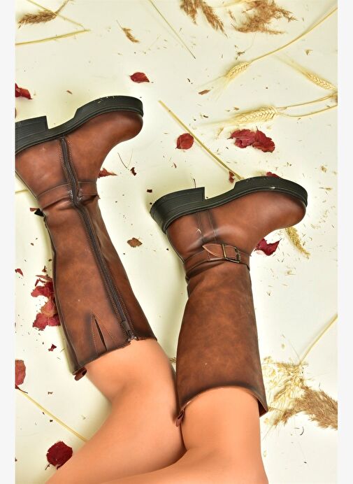 Taba Alçak Topuklu Günlük Kadın Çizme N674265009 - Görsel 3