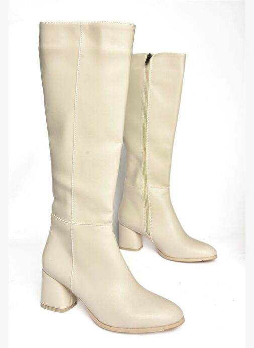 Bej Alçak Topuklu Günlük Kadın Çizme J848300109 - Görsel 3