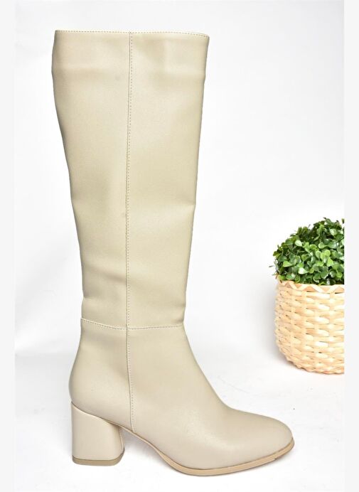 Bej Alçak Topuklu Günlük Kadın Çizme J848300109 - Görsel 6