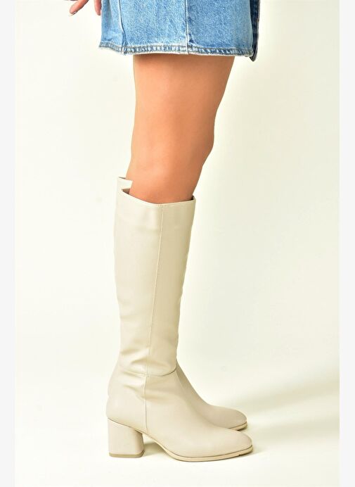 Bej Alçak Topuklu Günlük Kadın Çizme J848300109 - Görsel 3