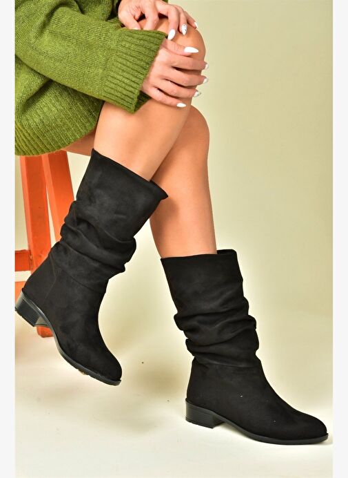 Siyah Süet Büzgülü Günlük Kadın Çizme N726602102 - Görsel 4