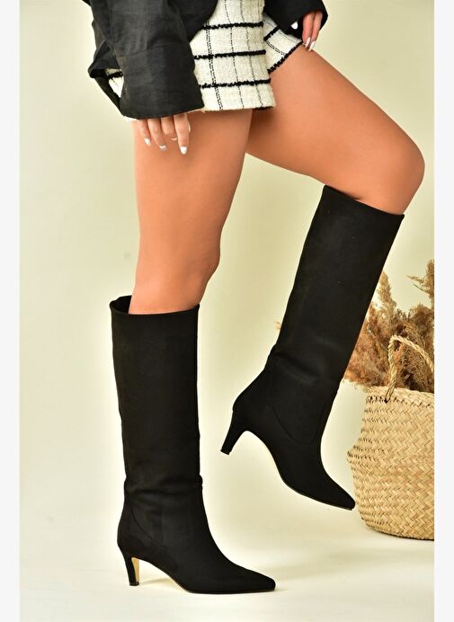 Siyah Süet Kısa Topuklu Kadın Çizme L882870402 - Görsel 2